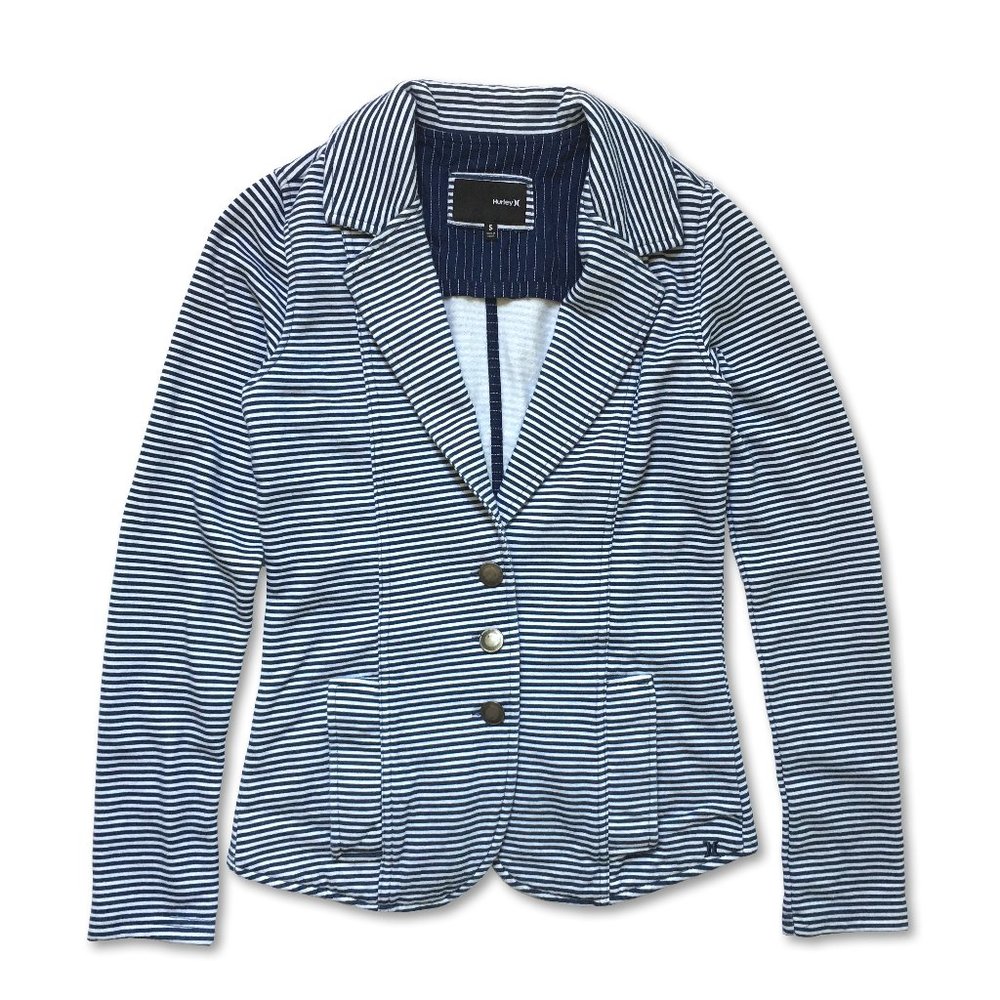 🍉 HURLEY Stripe Navy White Knit Blazer Jacket